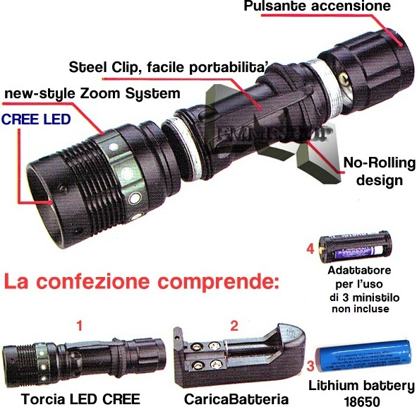 Tre modalità di illuminazione, Power (massima), Safe (minore